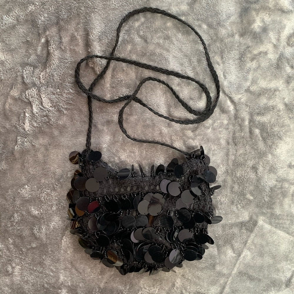 Small black sequin crossbody bag